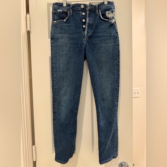 J4. AGOLDE Riley Button Fly Straight Cropped High Waist Jeans - Picture 2 of 10